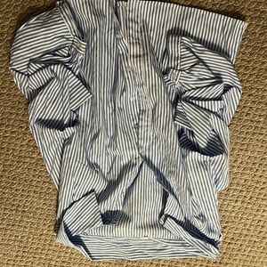 Blue and white stripped off the shoulder shirt